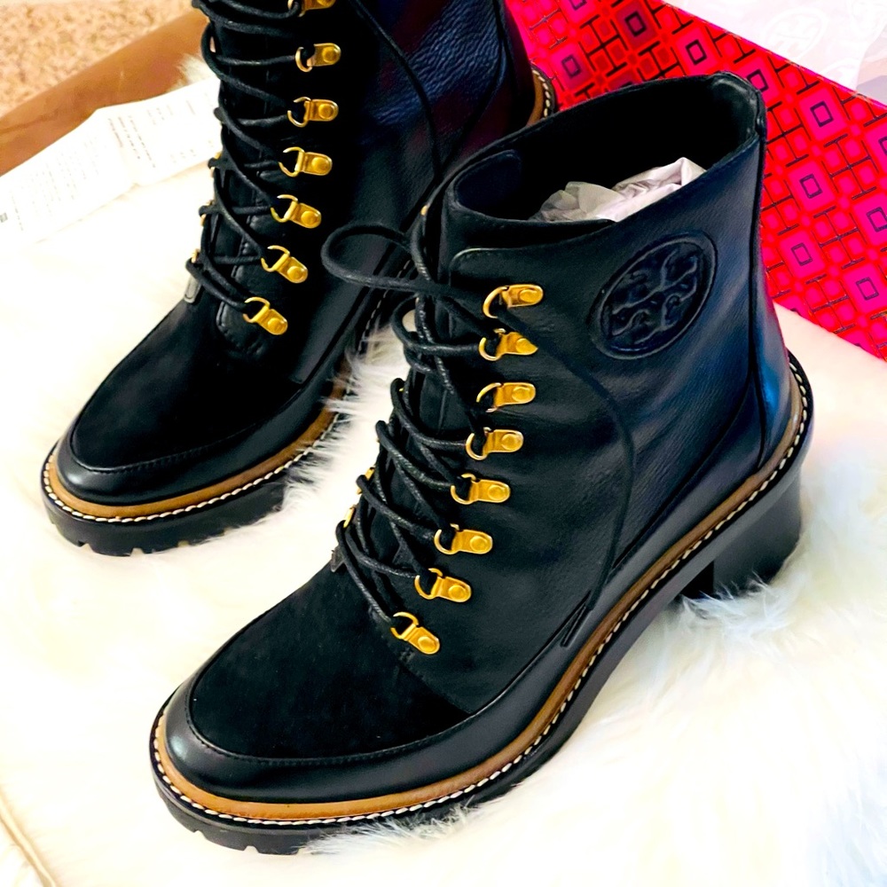 Tori Burch Miller Lug Sole Booties Black Sz. 10